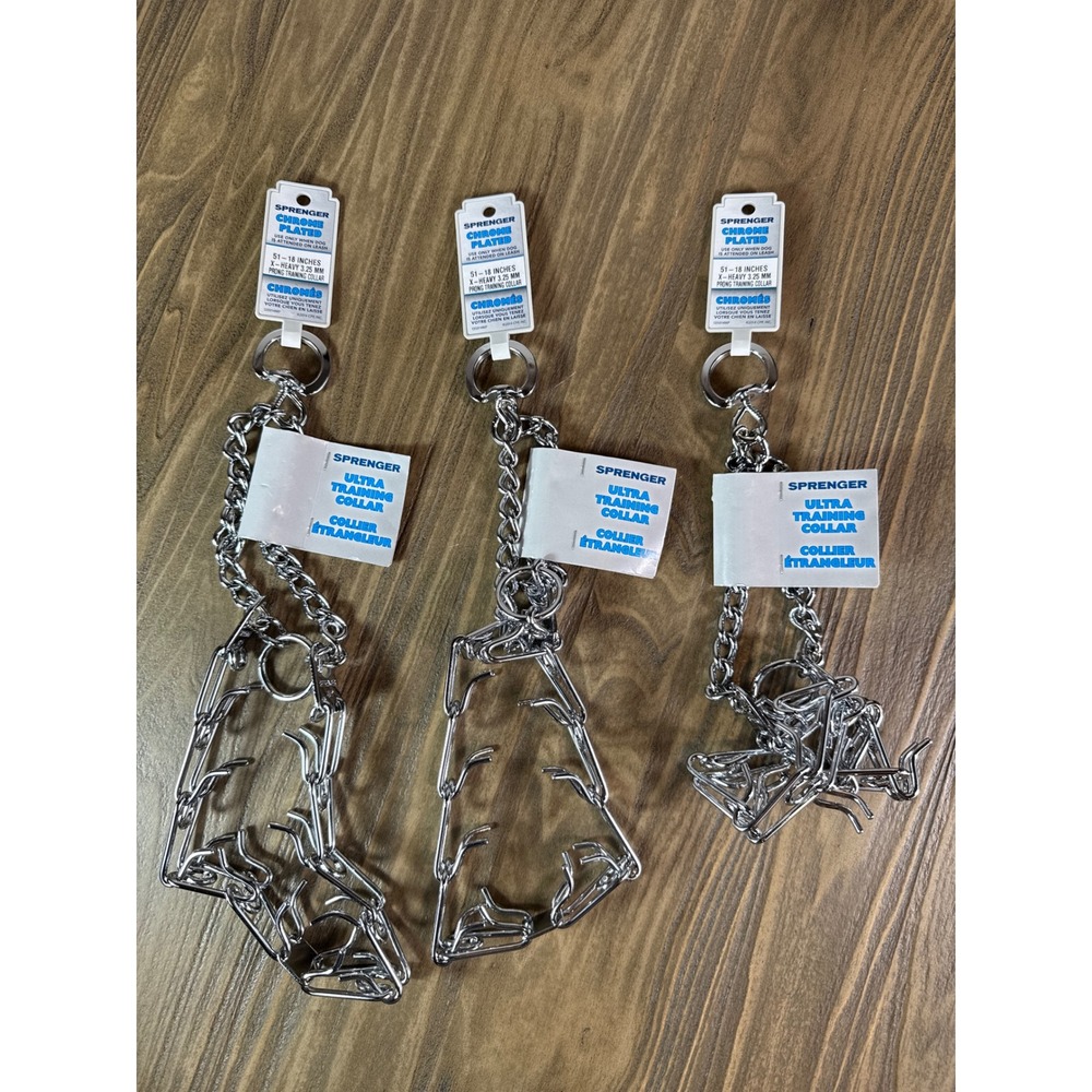 Herm Sprenger Ultra Training Collar Dog 18in Lot of 3 New Chrome Prong 3.25mm